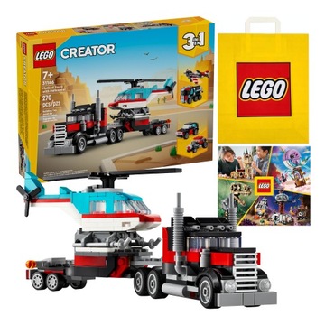 LEGO Creator 3w1 Ciężarówka z Platformą i Helikopterem 31146 +Torba+Katalog