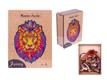 PUZZLE DREWNIANE DLA DOROSŁYCH I DZIECI PREZENT KOLOROWA UKŁADANKA LEW11181