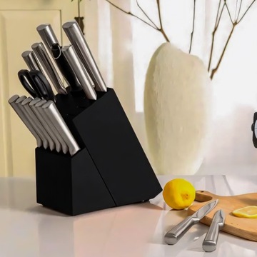 Набор из 16 стальных кухонных ножей Sharp в блоке Стояк + ножницы