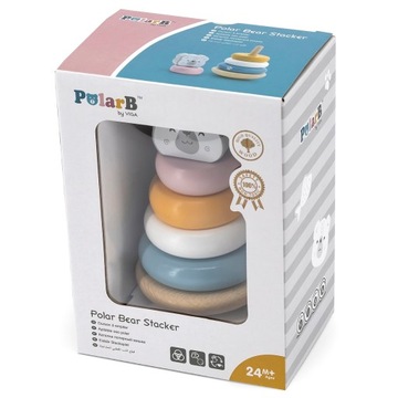 VIGA PIRAMIDKA DREWNIANA WIEŻA SORTER POLARB UKŁADANKA SENSORYCZNA MIŚ