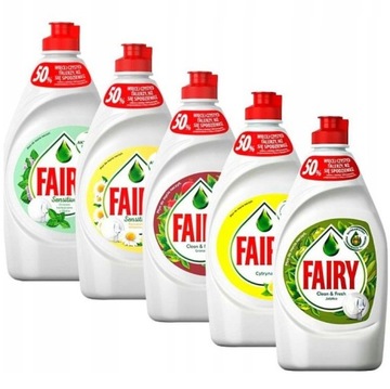 FAIRY PŁYN DO MYCIA NACZYŃ aktywna piana ZESTAW MIX 5x 450ml