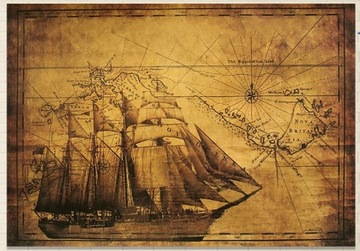 Plakat poster stara mapa statek żeglarski retro