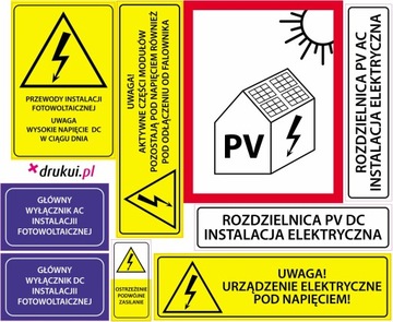 Naklejki ostrzegawcze FOTOWOLTAIKA instalatorskie