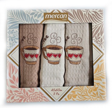 Комплект кухонных полотенец с вышивкой 3 шт. Комплект 40х60 Узор 13 Кофейный