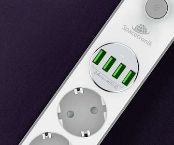 Безопасный удлинительный кабель для удлинителя Spacetronik SR-203 4AC 4USB QC 2м