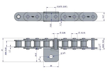 Цепной транспортер C10B (R1 5/8) смородиноуборочного комбайна, 20 лопастей Waryński