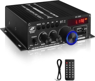 ODBIORNIK BLUETOOTH 5.0 AK380 12V HIFI WZMACNIACZ DO DOMU SAMOCHÓD Z PILOT