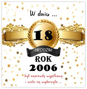Kartka na 18 urodziny dla urodzonych w 2006 r Prezent PAMIĄTKA + KOPERTA