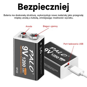 8 szt. 1200 mAh akumulator 9 V Li-ion Crown Micro USB 6F22 9 V akumulator