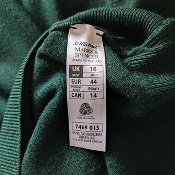 44 MARKS&SPENCER M&S sweter golf wełna owcza butelkowa zieleń lambswool