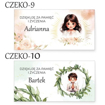 Naklejki na czekoladę, pudełko KOMUNIA, różne wzory, IMIĘ DZIECKA, 10 szt.
