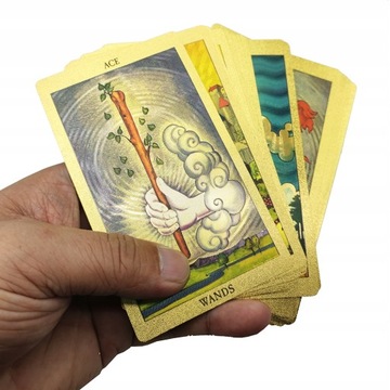 Колода карт Таро 12х7см, ПВХ, золото, водонепроницаемая.