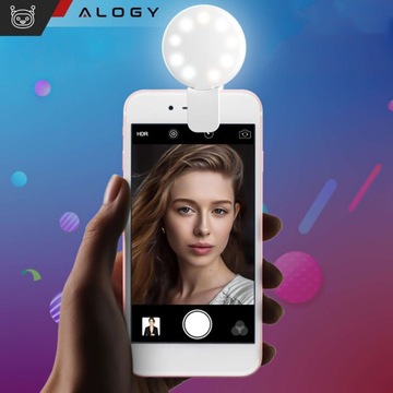 Lampa Lampka RING 9 LED na telefon, tablet, laptop STREAM z klipsem Biała