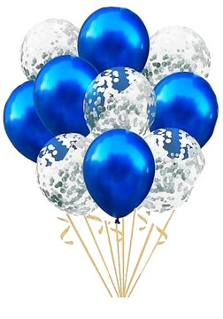 Balony NIEBIESKI CHROM niebieskie konfetti ZESTAW 10 szt