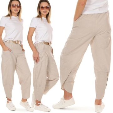 F671 Lniane SPODNIE 7/8 Tulipany