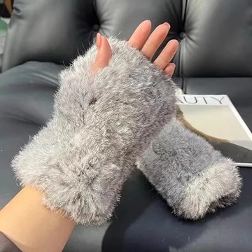 2023 New Women Knit Fur Mitten Girls 100% Real Genuine Knitted Rabbit Fur