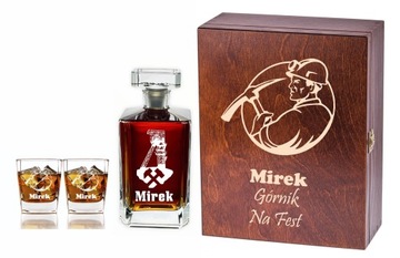 SKRZYNKA KARAFKA SZKLANKI DO WHISKY Z GRAWEREM!