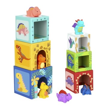 Drewniane Klocki PIRAMIDKA DINOZAURY Tooky Toy Edukacyjna EDU