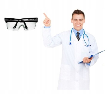 ZESTAW: Fartuch laboratoryjny medyczny 100% baw. GUZIKI męski 2XL + okulary