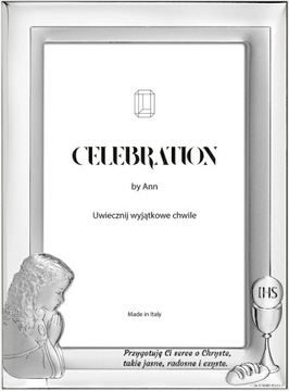 SREBRNA RAMKA NA ZDJĘCIE 10X15 KOMUNIA DZIEWCZYNKA GRAWER