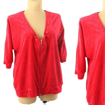 y9 DAILY COMFORT Damska Rozpinana Welurowa Czerwona Bluza 48 4XL