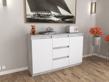 AGA комод 120СМ БЕТОН/МАТОВЫЙ БЕЛЫЙ Вместительный шкаф с 3 ящиками МИКС ЦВЕТОВ