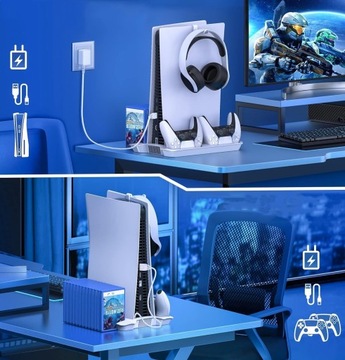 ВЕРТИКАЛЬНАЯ СТАНЦИЯ ОХЛАЖДЕНИЯ И ЗАРЯДКИ ДЛЯ КОНСОЛИ PS5, МНОГОФУНКЦИОНАЛЬНАЯ, СО СВЕТОДИОДОМ