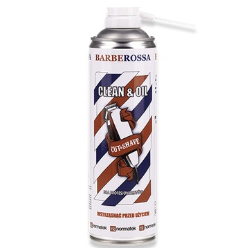 BARBEROSSA SPRAY DO MASZYNEK CLEAN&OIL 5w1 DEZYNFEKCJA,CHŁODZENIE 500ML HIT