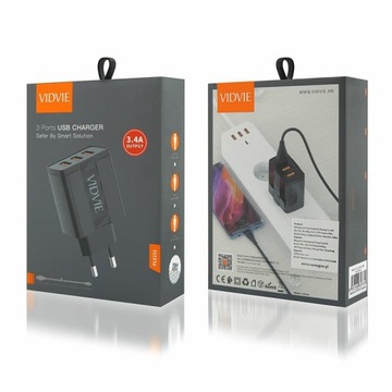 ŁADOWARKA SIECIOWA VIDVIE 3XUSB + KABEL MICRO 3.4A
