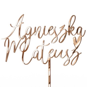 TOPPER ŚLUB WESELE IMIONA NAPIS NA TORT DEKORACJA ZŁOTY PERSONALIZOWANY
