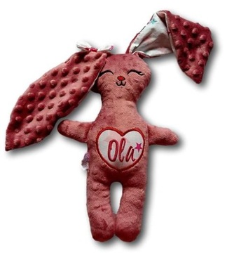Maskotka z imieniem królik bunny imię haft prezent baby shower serduszko