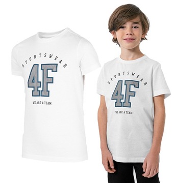 T-shirt chłopięcy 4F koszulka JTSM008 biały 146.