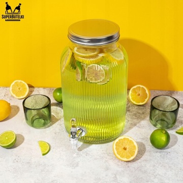 RYFLOWANY SŁÓJ Z KRANIKIEM 6L NA WODĘ SOK LEMONIADĘ NAPOJE DYSTRYBUTOR WODY