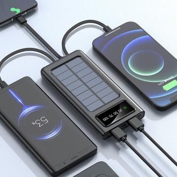 Портативное зарядное устройство PowerBank на солнечных батареях с цифровым дисплеем, 20000 мАч