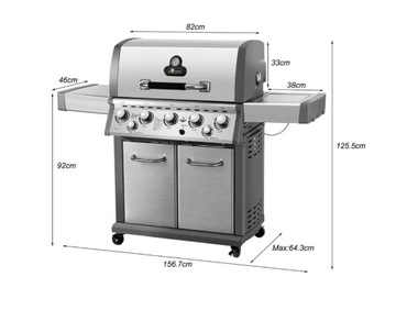 BARDZO SOLIDNY GRILL GAZOWY EL FUEGO BELLEVUE 5+2 24.5kW 72KG ŻELIWO PROMO%