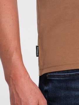 T-shirt męski klasyczny bawełniany BASIC brązowy V13 OM-TSBS-0146 M