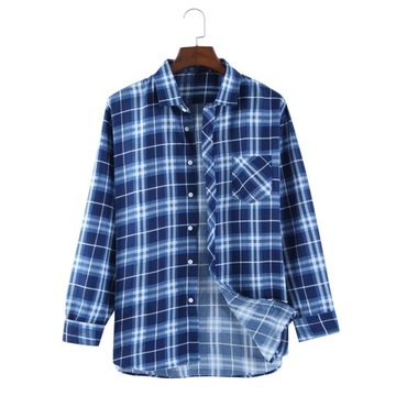 Men's Plaid Shirts Large Size Long Sleeve Turn Dow
