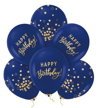 Balony HAPPY BIRTHDAY granatowo-złote 12cali 6szt