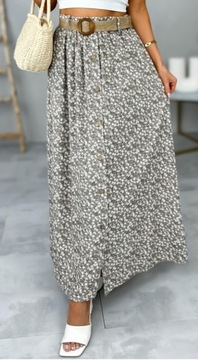 ZWIEWNA DŁUGA SPÓDNICA BAWEŁNIANA MAXI DO KOSTEK W KWIATKI LATO BOHO PASEK
