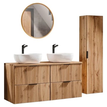 Zestaw Mebli Łazienkowych z Umywalką do Łazienki 120 cm z Lustrem ADEL OAK
