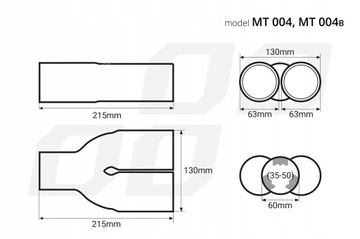 KONCOVKA VÝFUKOVÝ TLUMIČE DVOJITÁ ČERNÁ OCELOVÝ 2X63MM MT004B