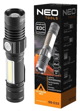 Latarka ręczna akumulatorowa USB 800lm 2w1 LED NEO