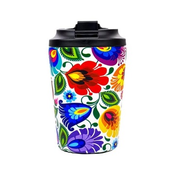 KUBEK TERMICZNY FOLK 350 ML - WZORY ŁOWICKIE - BIAŁY FOLKSTAR