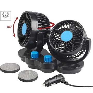 WIATRAK PODWÓJNY WENTYLATOR 360° SAMOCHODOWY AUTA 12V POD ZAPALNICZKĘ