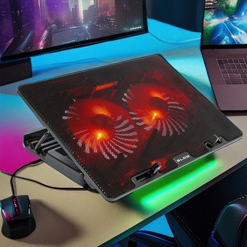 PODSTAWKA PODKŁADKA CHŁODZĄCA LAPTOP 12-17 USB LED CZERWONY 2 WENTYLATORY