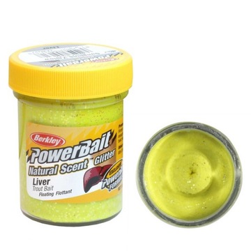 Ciasto wędkarskie Berkley Natural Glitter Trout Bait 50g Liver sunsh.yellow