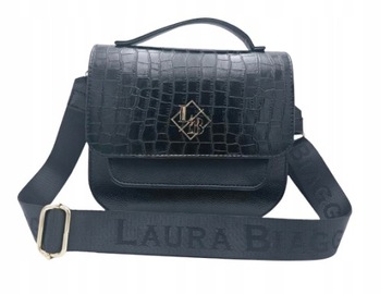 Laura Biaggi – torebka listonoszka kuferek czarny groszek mat + croco P332