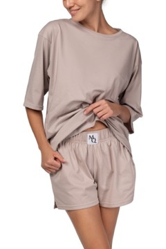MONA QUEEN SIZE Piżama bawełniana JOY shortsleeve beżowa S