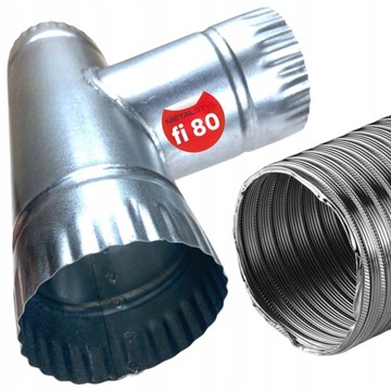 Trójnik 80 mm łącznik do rury spiro wentylacyjnej 90° ocynk