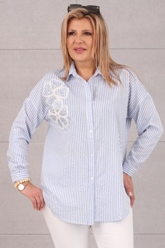 ЖЕНСКАЯ РУБАШКА В ПОЛОСКУ ОВЕРСАЙЗ, БОЛЬШОЙ РАЗМЕР, СВОБОДНАЯ С ЦВЕТАМИ, ДЛИННАЯ